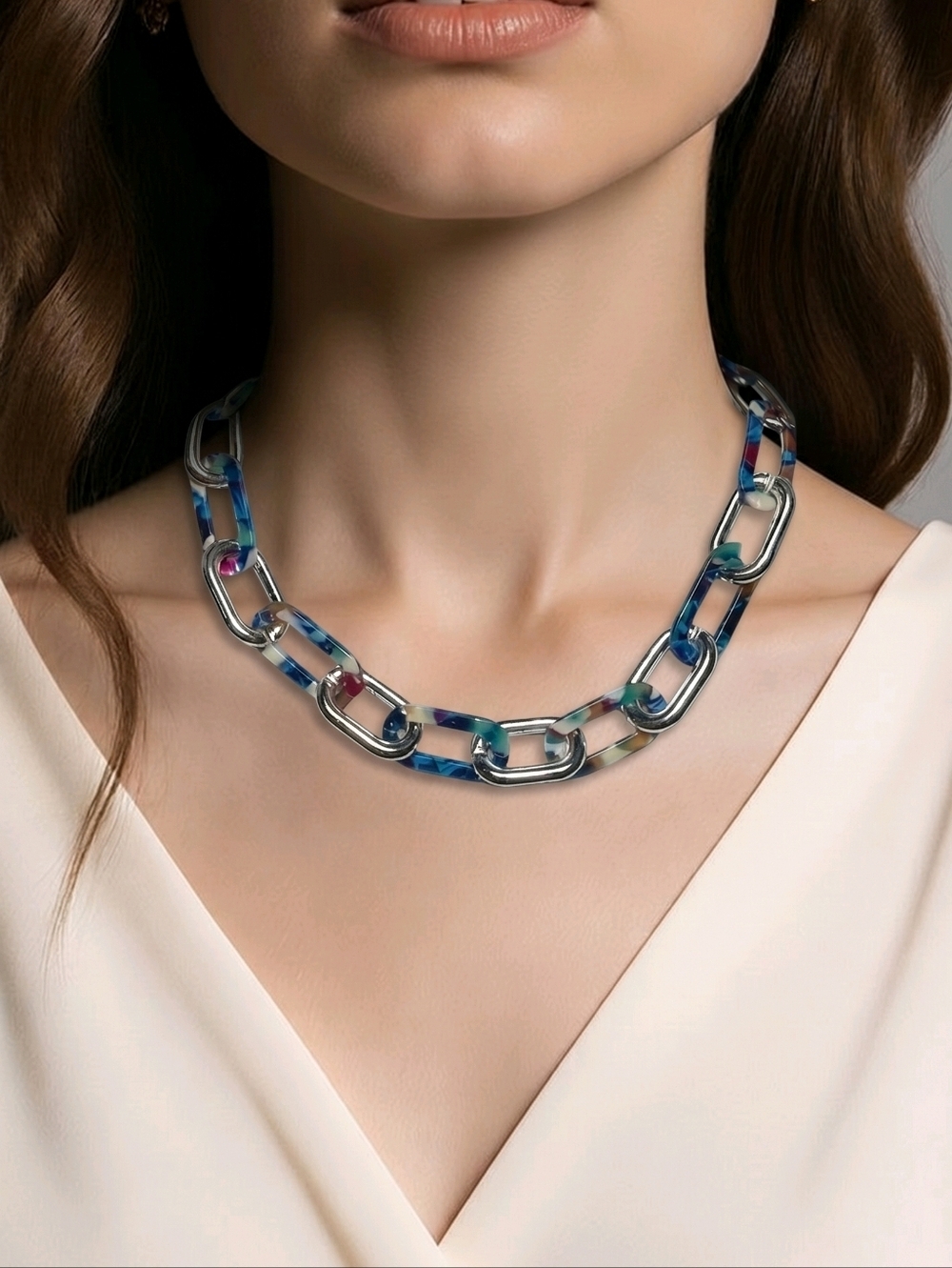 NWT NADINE WEST Confetti Acrylic Chain Link Necklace ~23"